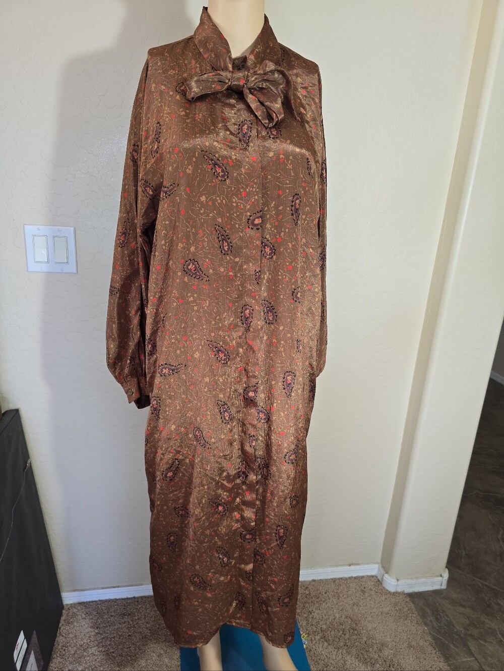 Pierre Balmain Brown Paisley Bow-Tie Long Sleeve Dress